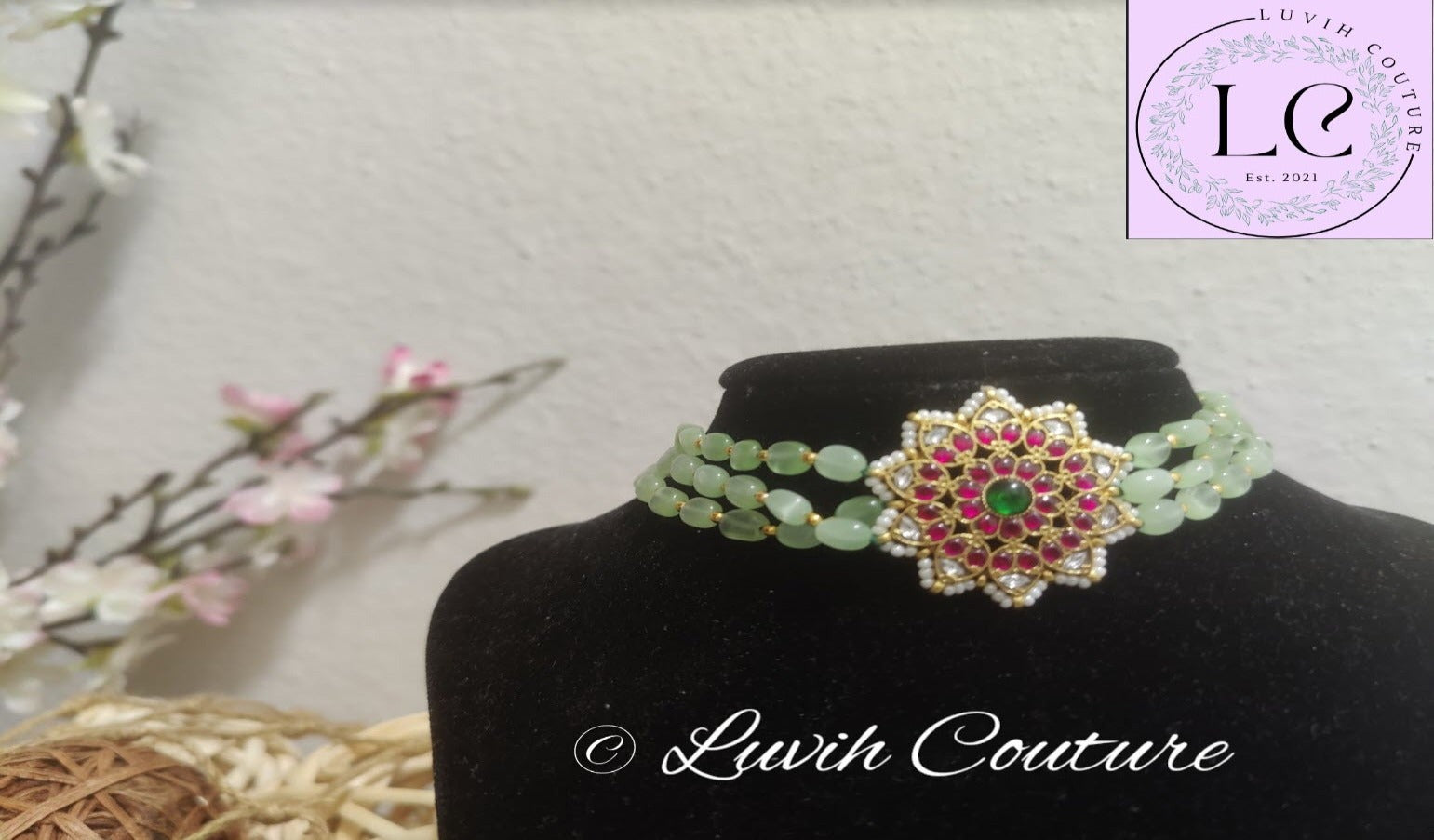 Jadau Kundan Floral Necklace, Women's Necklace, Necklace, Imitation Necklace, Imitation Jewelry, Luvih Couture