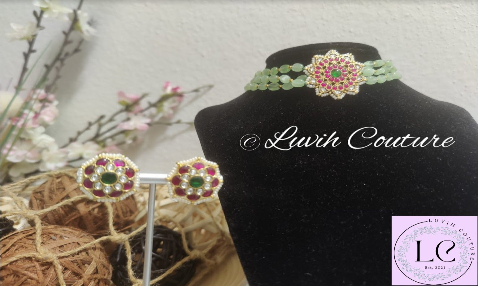Jadau Kundan Floral Necklace Set, Women's Necklace, Floral Necklace, Imitation Necklace, Imitation Jewelry, Necklaces , Luvih Couture