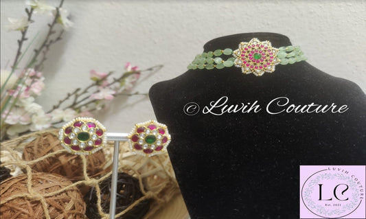 Jadau Kundan Floral Necklace Set, Women's Necklace, Floral Necklace, Imitation Necklace, Imitation Jewelry, Necklaces , Luvih Couture