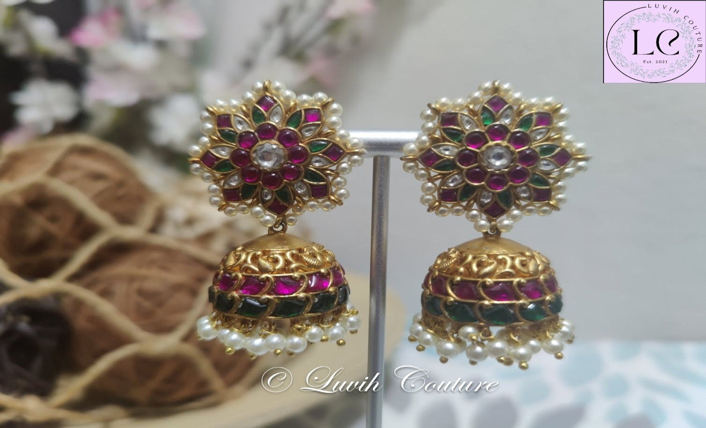 Jadau Kundan Earrings Oversized Floral and Peacock Nakshi Earrings For Girls, Teens ,Women, Luvih Couture