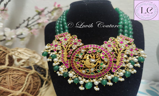 Jadau Kundan Grand Peacock Short Necklace for Girls, kids, Teens, Women