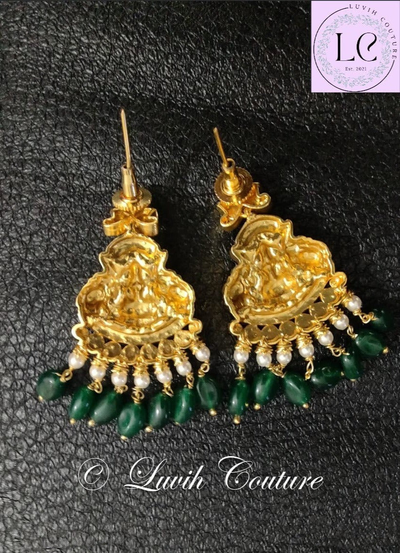 Jadau Kundan Lakshmi Elephant Earrings Back Side  for kids and women, Jadau kundan Earrings, Luvih Couture