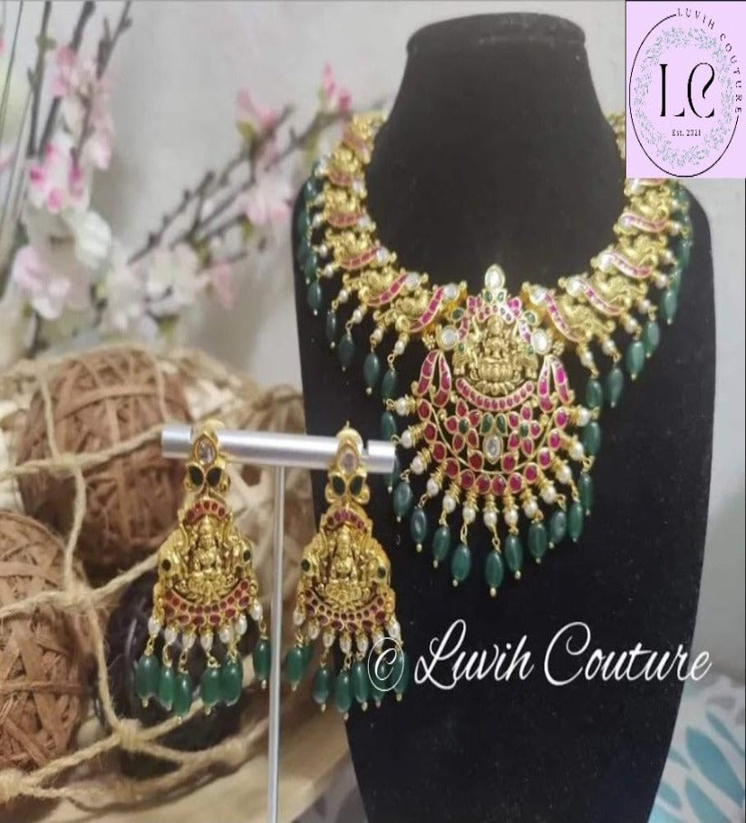 Jadau Kundan Lakshmi Peacock Necklace Set for Kids or Women Imitation Jewelry Jadau Kundan Necklaces, Luvih Couture