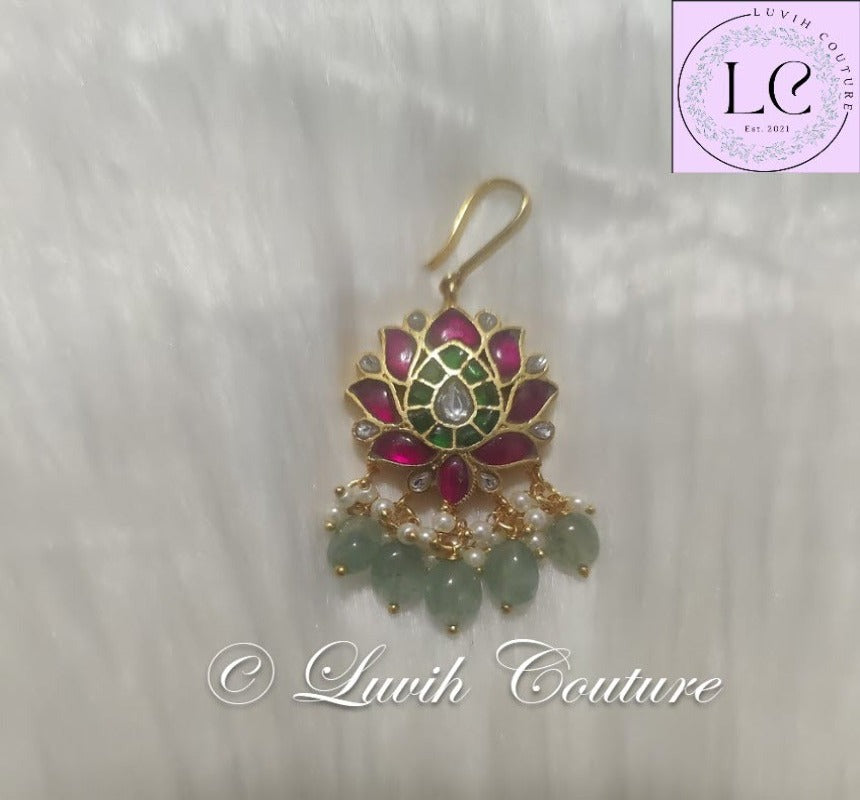 Jadau Kundan Lotus Maang Tikka or Papadi billa or hair jewelry for girls, teens , women, Luvih Couture