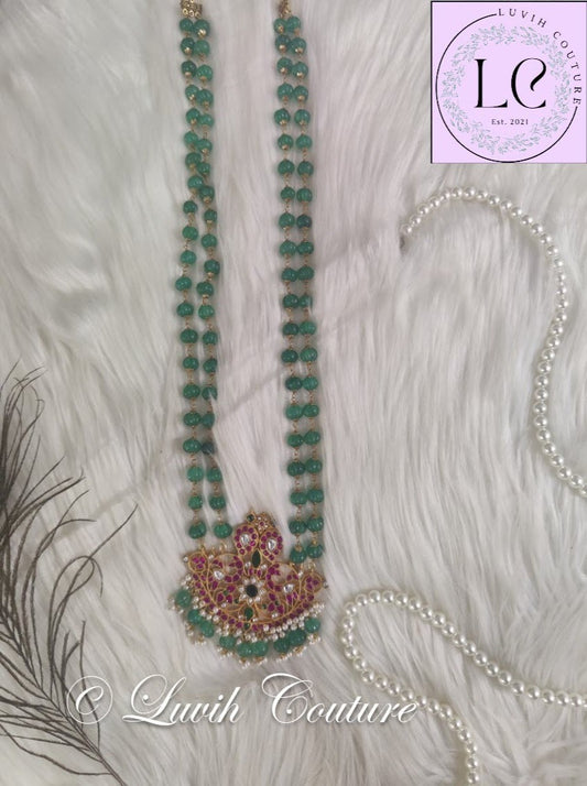 Jadau Kundan Mango Peacock Floral Mala or Haram or Necklace for girls, teens, women