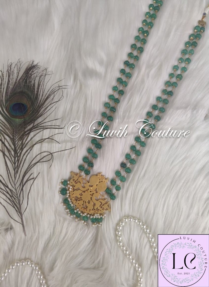 Jadau Kundan Mango Peacock Floral Mala or Haram or Necklace Back side for girls, teens, women