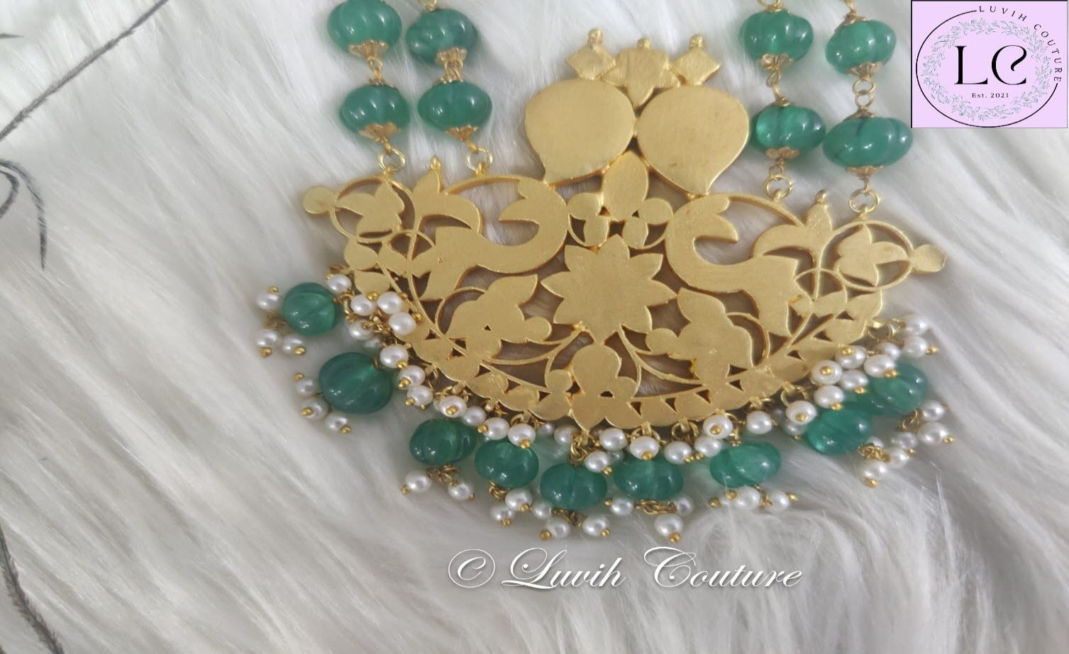 Jadau Kundan Mango Peacock Floral Mala or Haram or Necklace  Pendant Closeup Back sidefor girls, teens, women