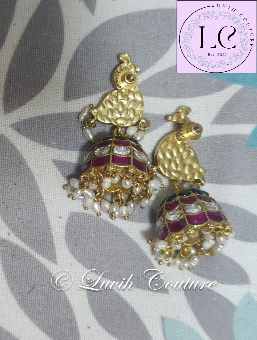Jadau Kundan Peacock Jhumkas or earrings back side for girls, Teens, Women