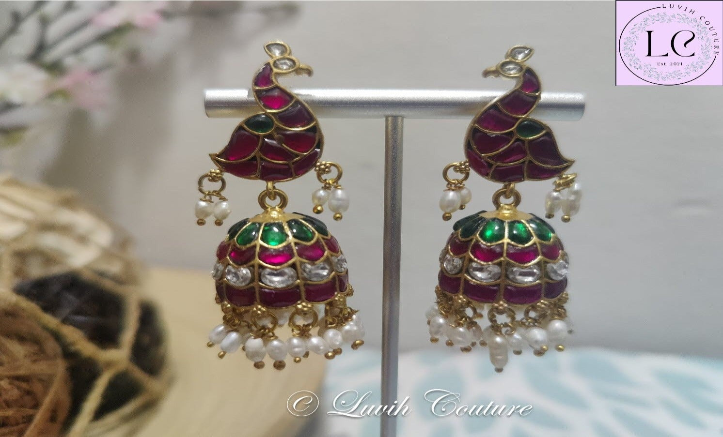 Jadau Kundan Peacock Jhumkas for girls, Teens, Women