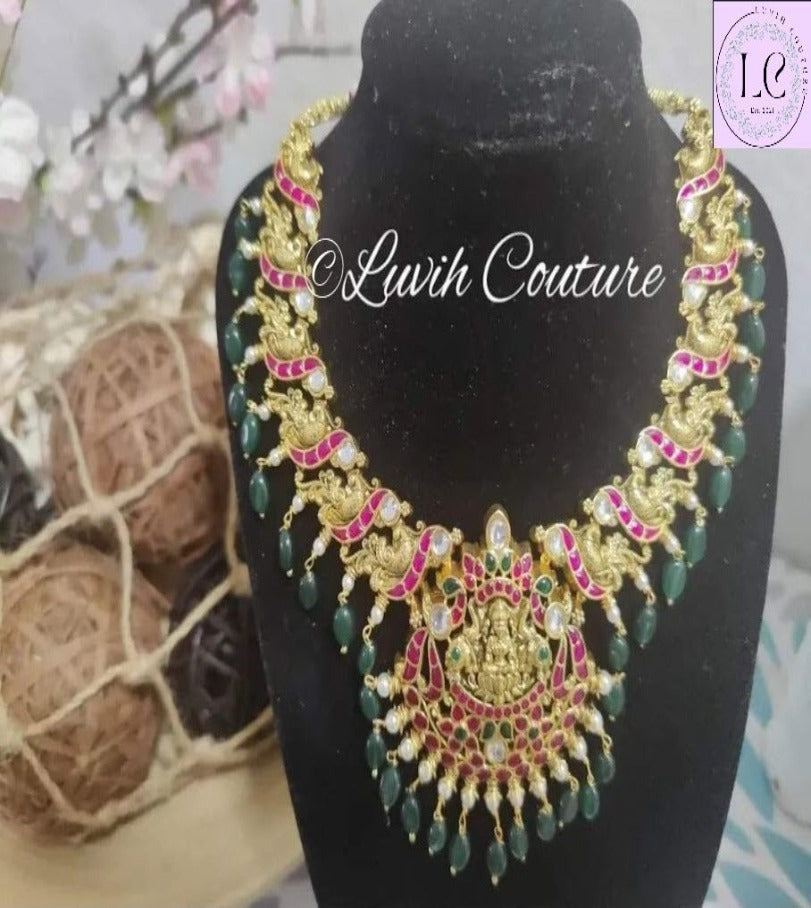 Jadau Kundan Lakshmi Peacock Necklace Jadau Kundan Jewelry Jadau Kundan Necklace for Kids and Women, Luvih Couture