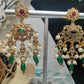 Polki Earrings with Pink and Green Stones for Women, Luvih Couture