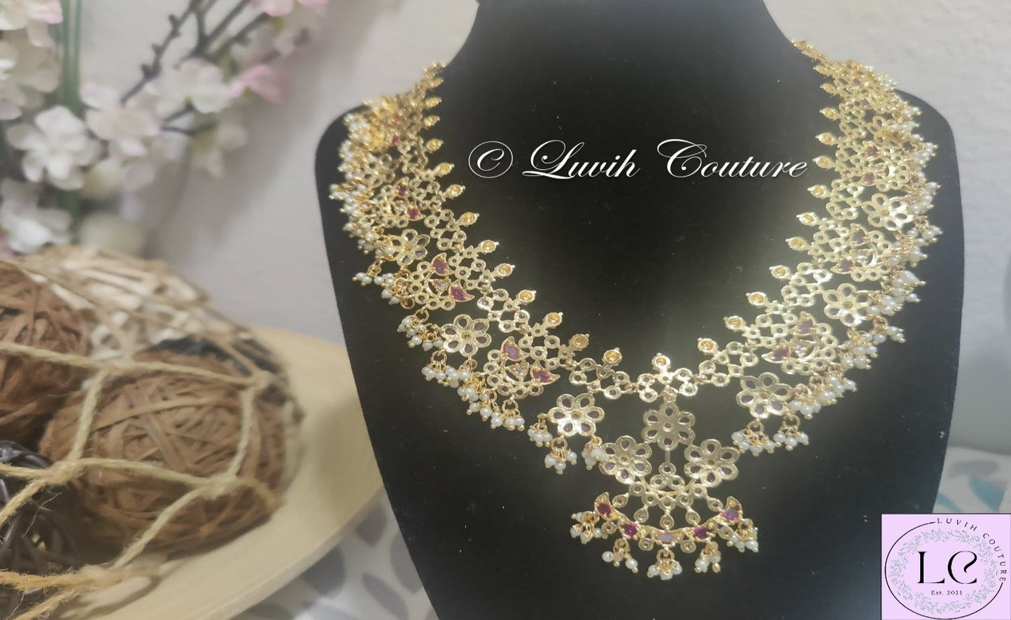 Floral Kemp Guttapusalu Necklace  Back side for kids, girls , Teens, Women