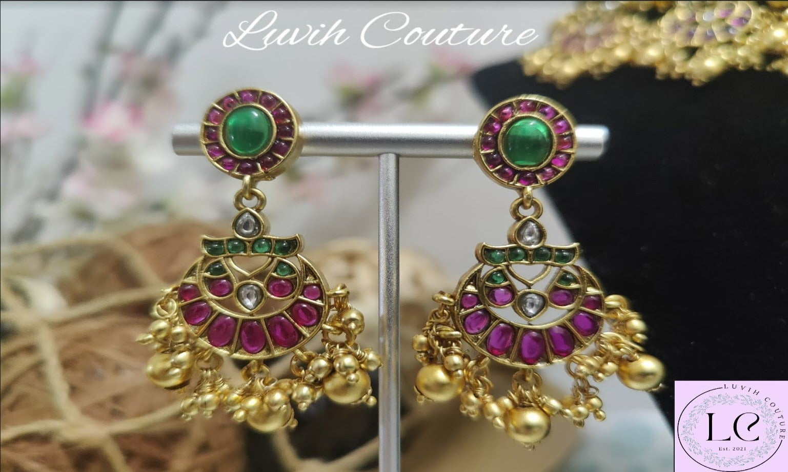 Kemp Earrings, Kemp Floral Earrings, Earrings, Women's Earrings , Wedding Jewelry, Indian Jewelry, Imitation Earrings, Luvih Couture