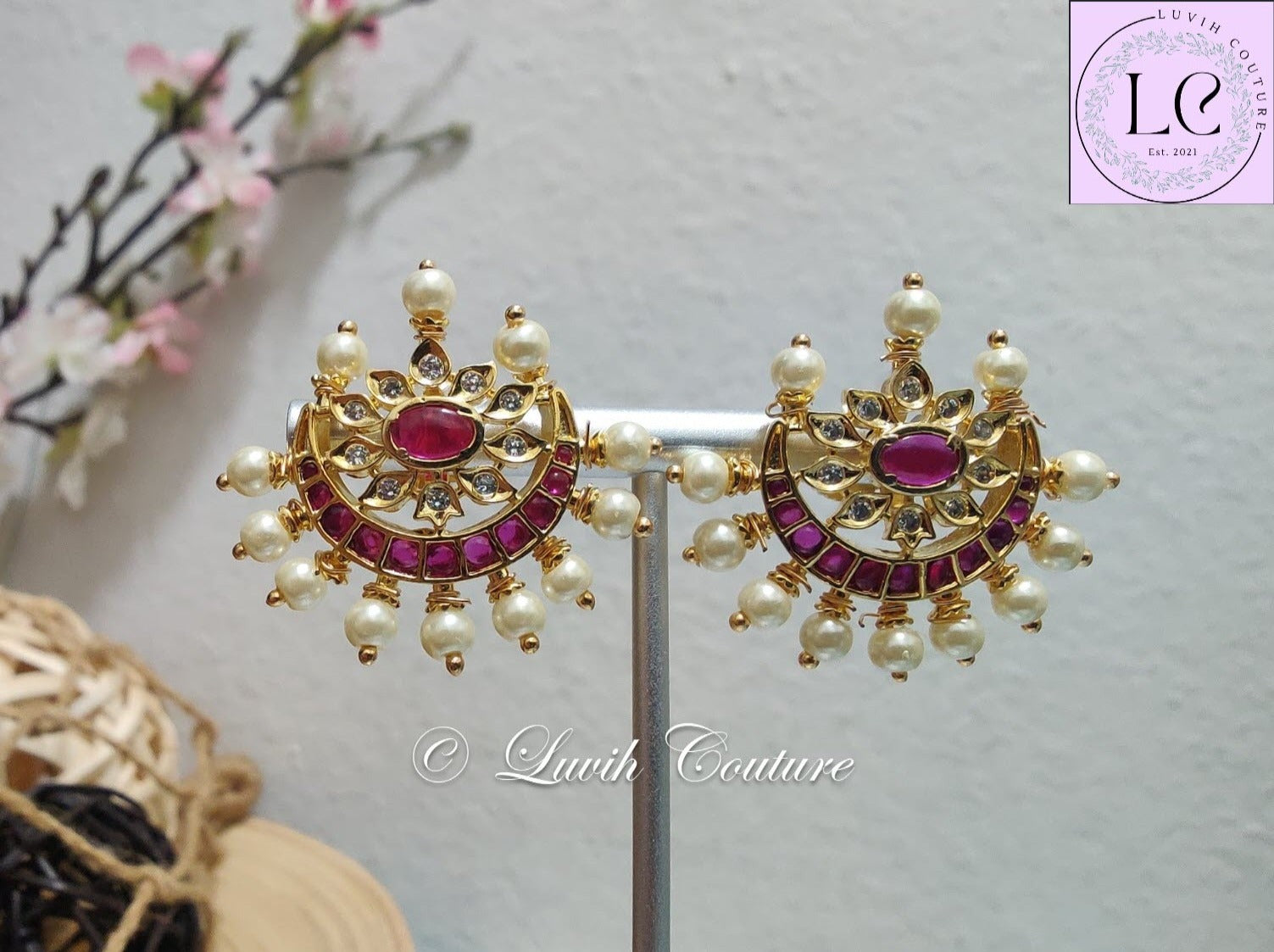 Kemp Floral And Pearl Earrings for women, Luvih Couture
