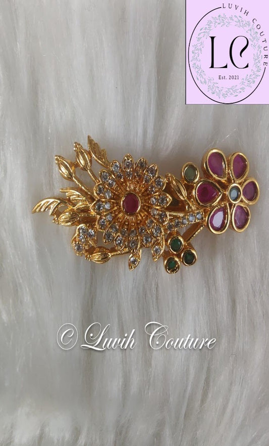 Kemp And Cz Floral Brooches or Saree Pins Vintage Pins for Kids or Women, Luvih Couture