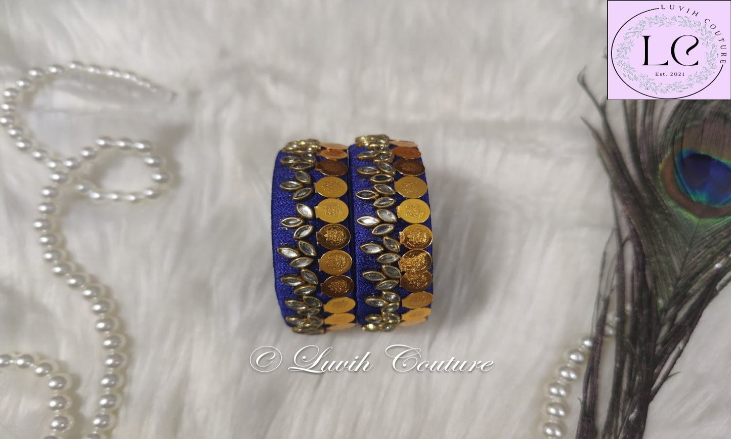 Dark Blue Silk Thread Bangles Lakshmi Kasu Design For Kids and Women, Luvih Couture