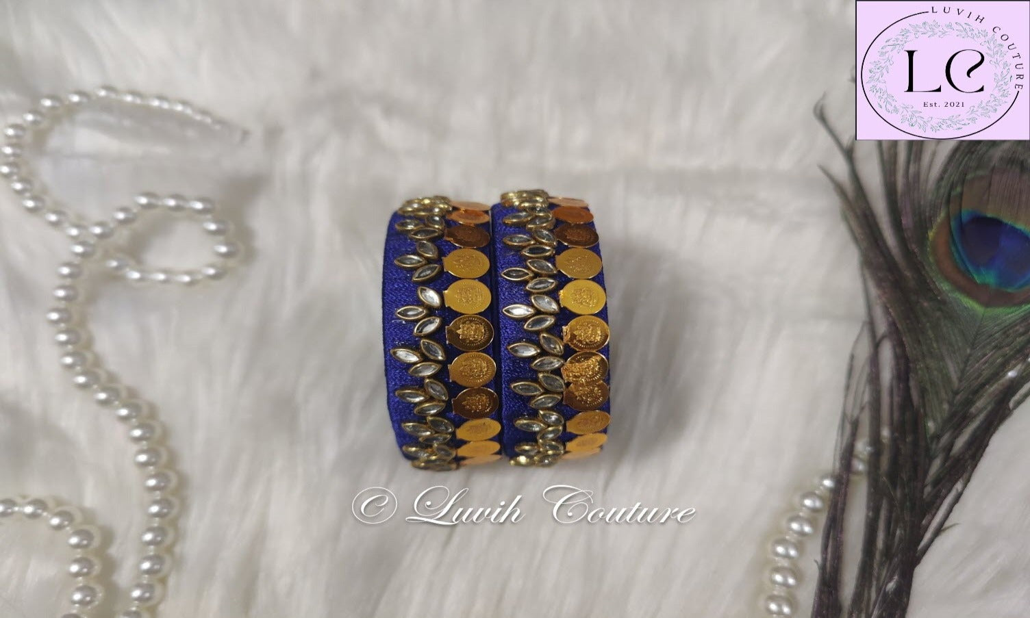Dark Blue Silk Thread Bangles Lakshmi Kasu Design For Kids and Women, Luvih Couture