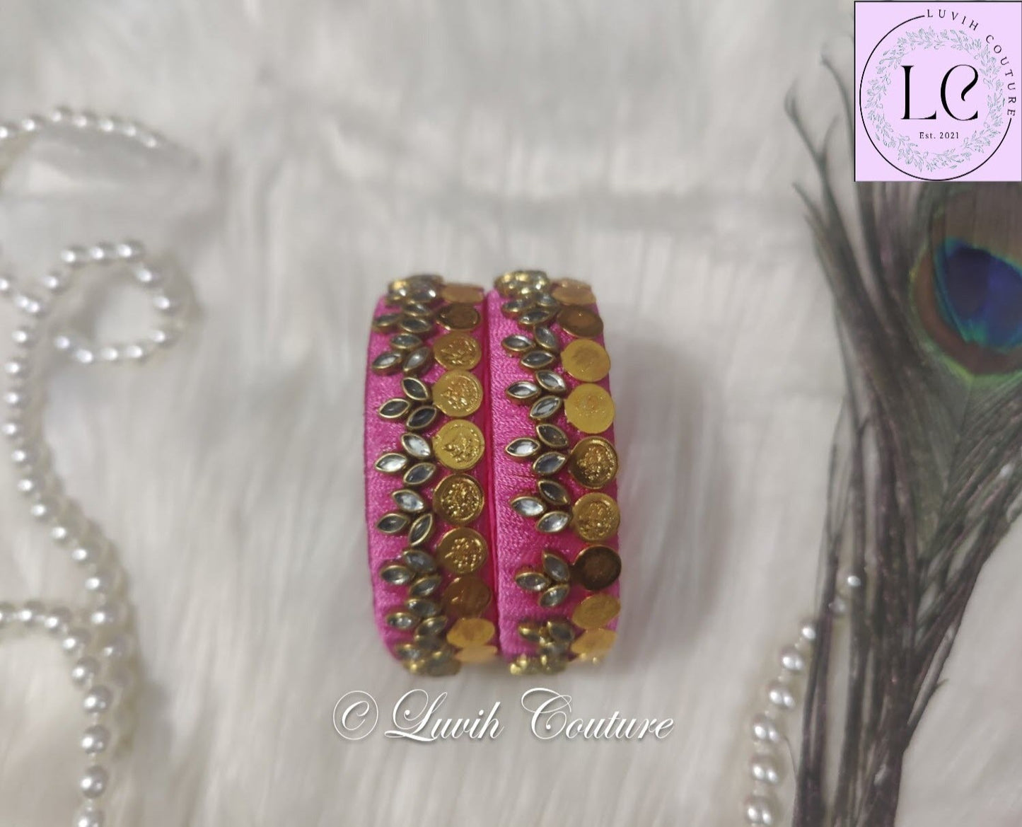 Light Pink Silk Thread Bangles Lakshmi Kasu Design For Kids and Women, Luvih Couture
