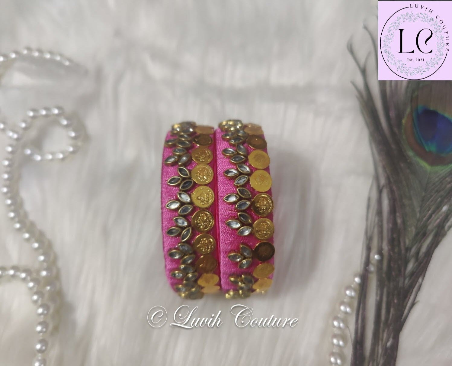 Light Pink Silk Thread Bangles Lakshmi Kasu Design For Kids and Women, Luvih Couture