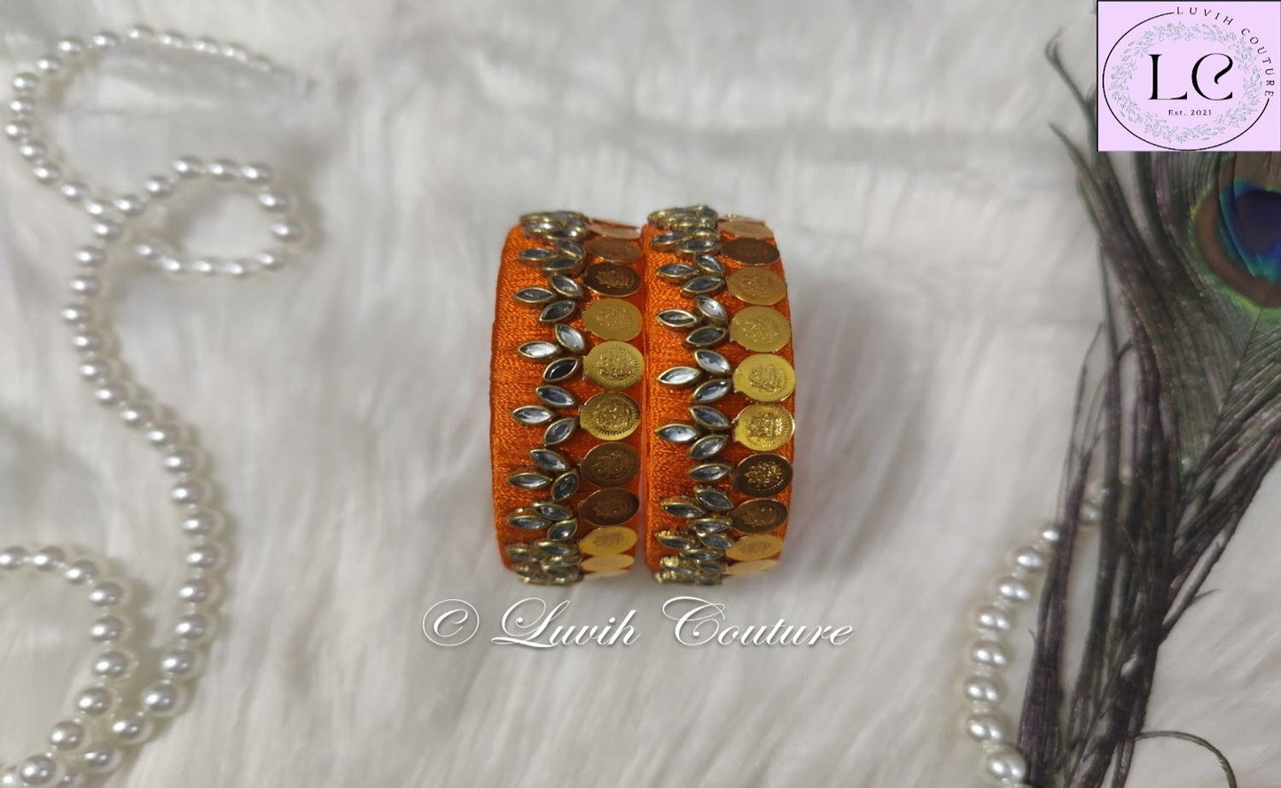 Orange Silk Thread Bangles Lakshmi Kasu Design For Kids and Women, Luvih Couture