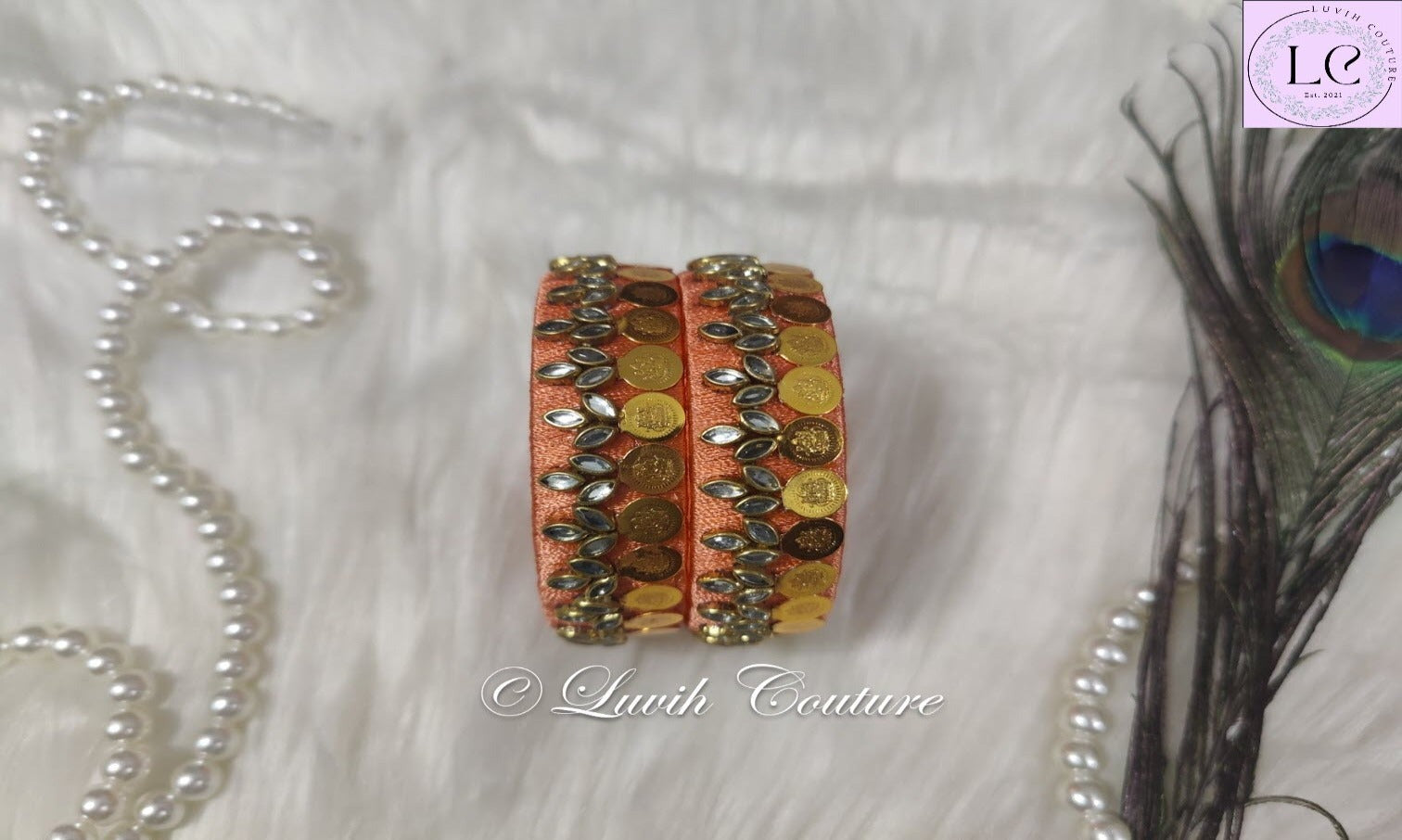 Peach Silk Thread Bangles Lakshmi Kasu Design For Kids and Women, Luvih Couture
