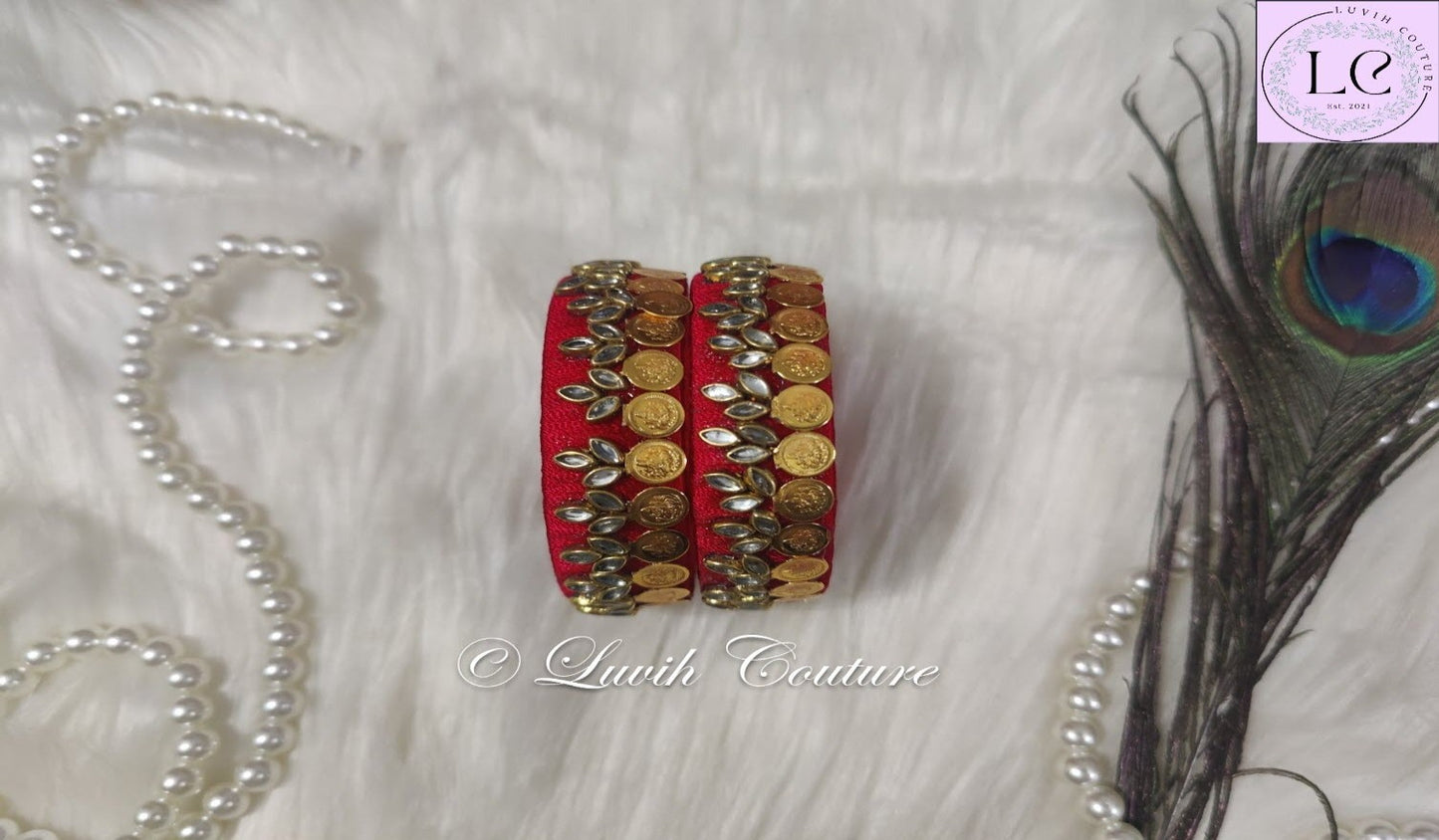Apple Red Silk Thread Bangles Lakshmi Kasu Design For Kids and Women, Luvih Couture