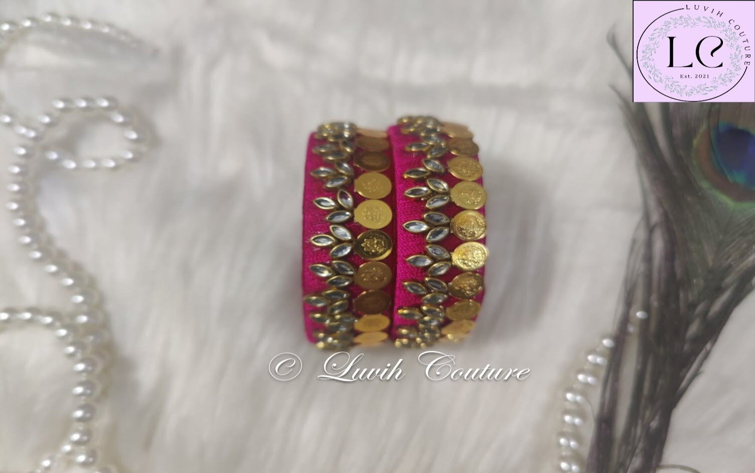 Rani Pink Silk Thread Bangles Lakshmi Kasu Design For Kids and Women, Luvih Couture