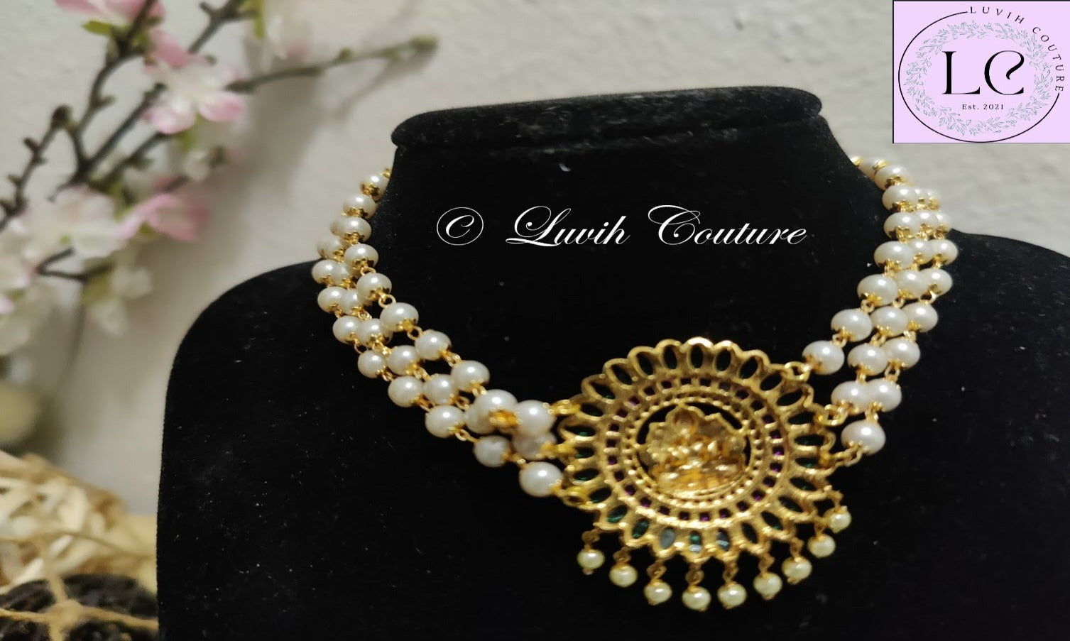 Lakshmi Pearl Choker  or Necklace Back side for girls, teens or women, Luvih Couture
