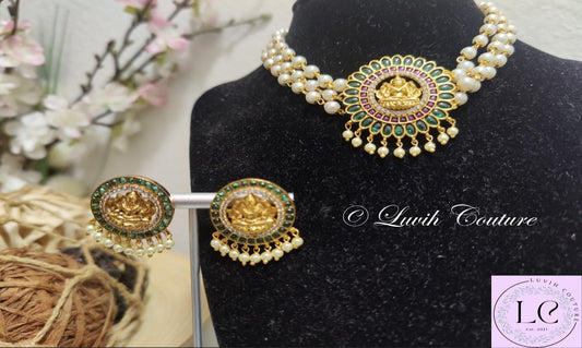 Lakshmi Pearl Choker Set or Necklace for girls, teens or women, Luvih Couture