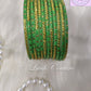 Leaf Green  Oval Dot And Criss Cross sparkle Glass Bangles for Girls, Teens, Women
