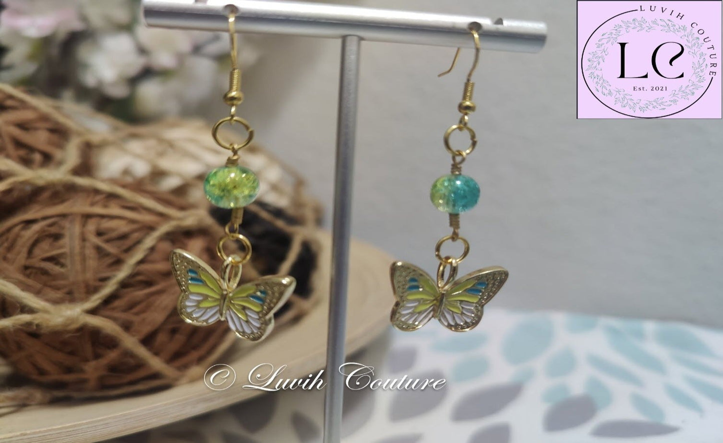 Lemon Yellow Butterfly Earrings for Girls-Luvih Couture