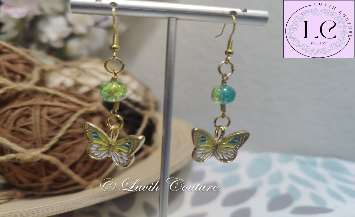 Lemon Yellow Butterfly Earrings for Girls-Luvih Couture