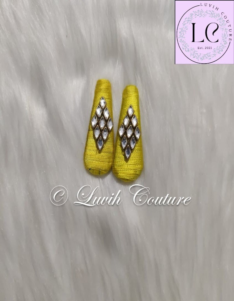 Lemon Yellow Rhombus Silk Thread Hair Clips  for kids, Girls, Teens, Women, Luvih Couture