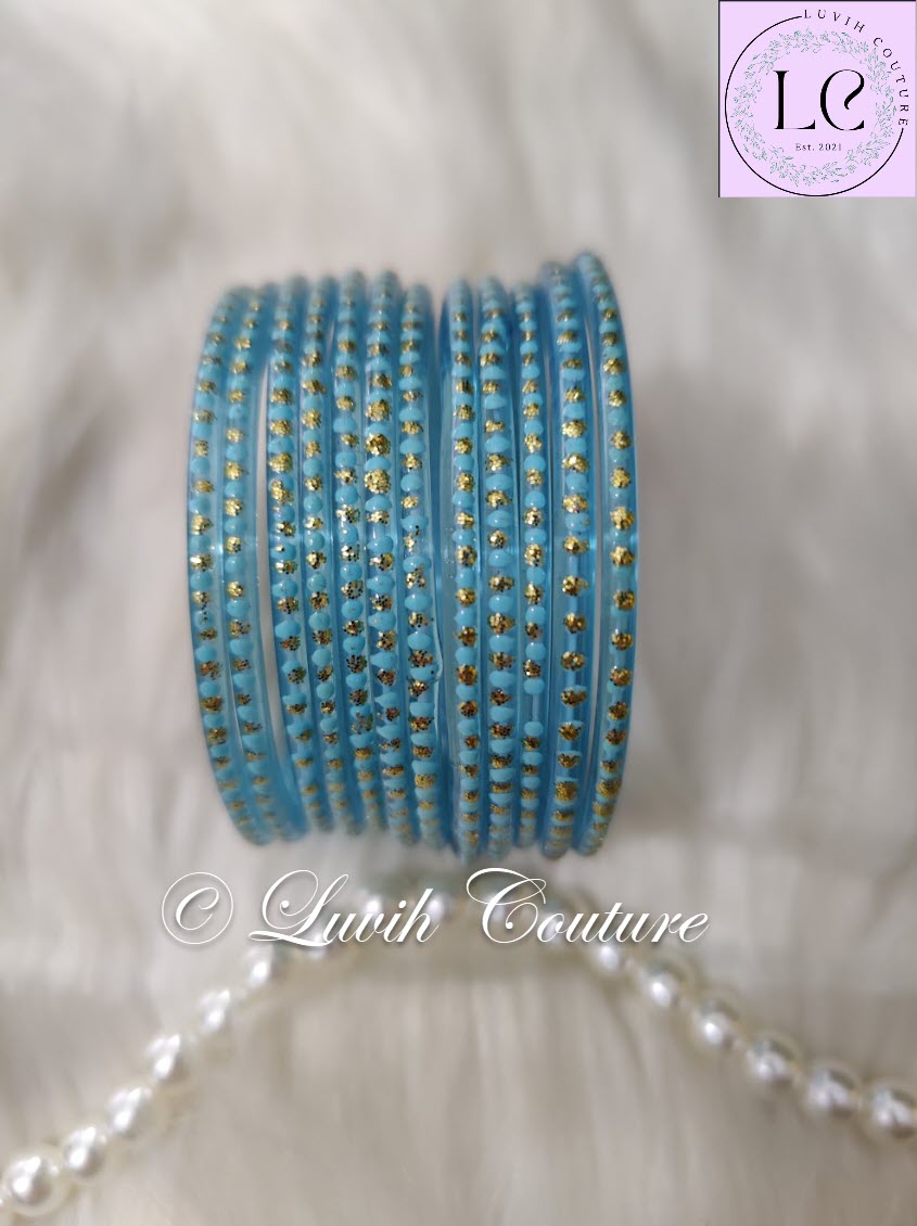 Light Blue Glass Bangles Restocked Rund Dots & Sparkles for girls, Teens and Women