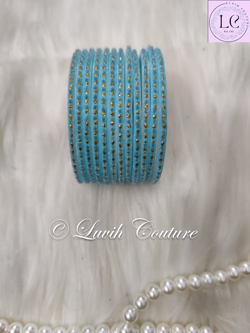 Light Blue Glass Bangles Velvet 