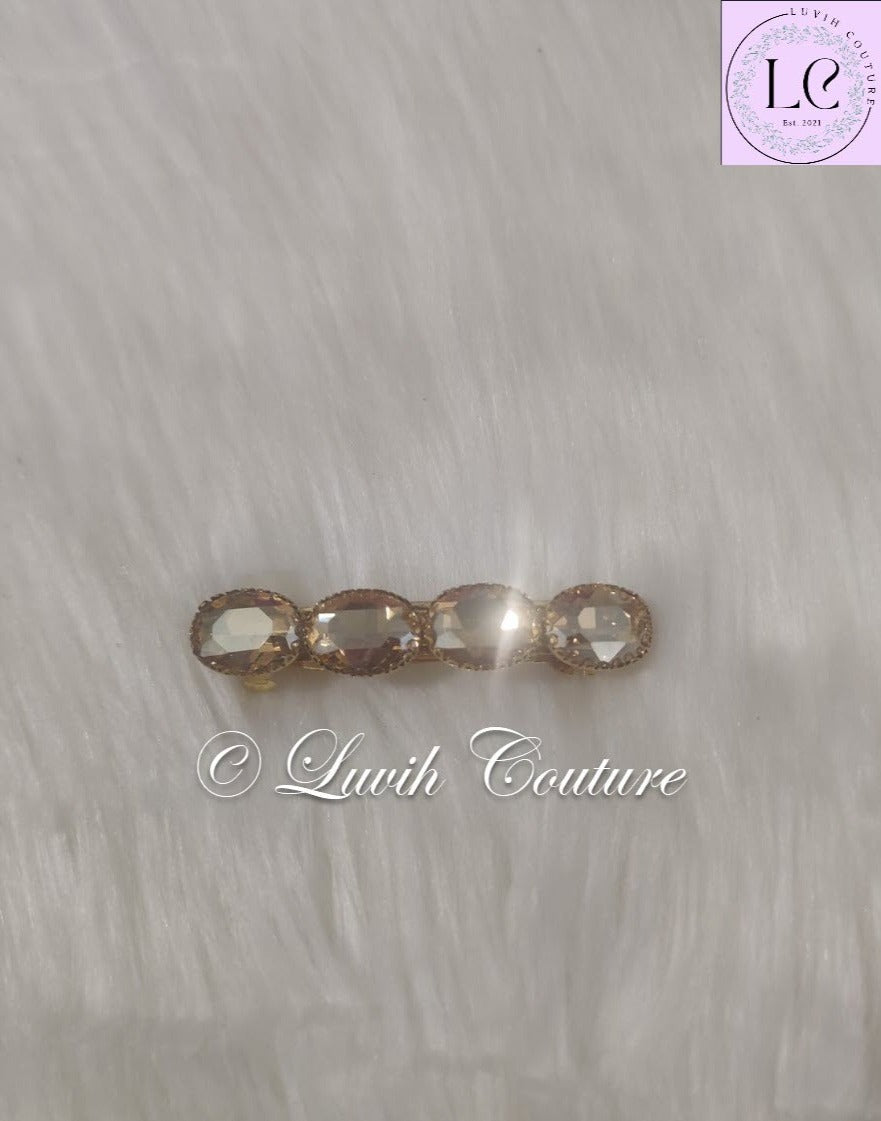 Light Gold Oval Crystal Hair Clips For Women, Luvih Couture