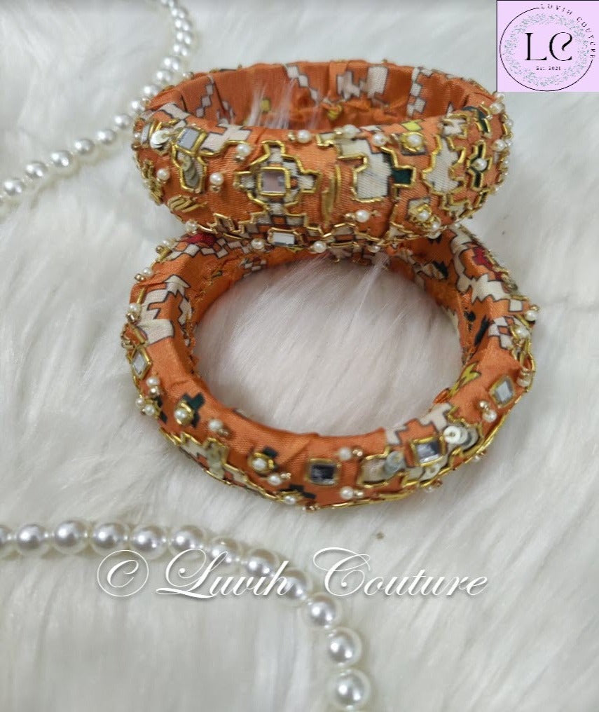 Maggam work bangles Patola Light Orange color, Luvih Couture