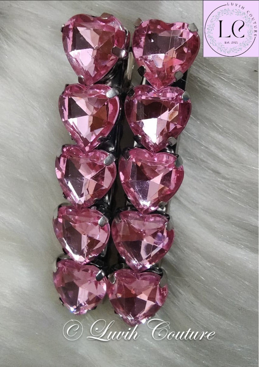 Light Pink Heart hair clips, Luvih Couture