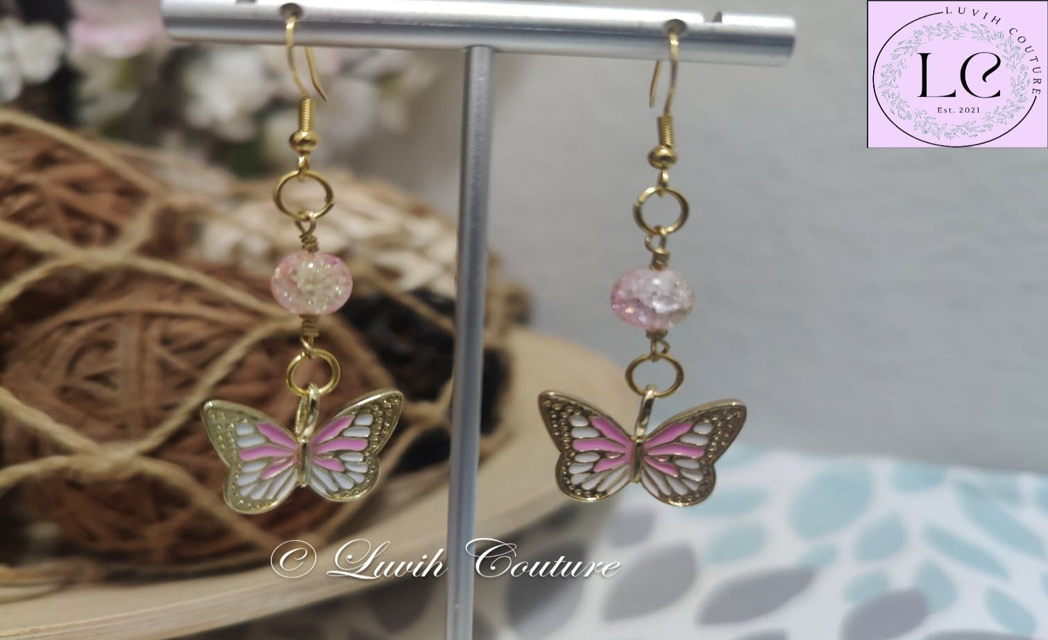 Light Pink Butterfly Earrings for Girls-Luvih Couture