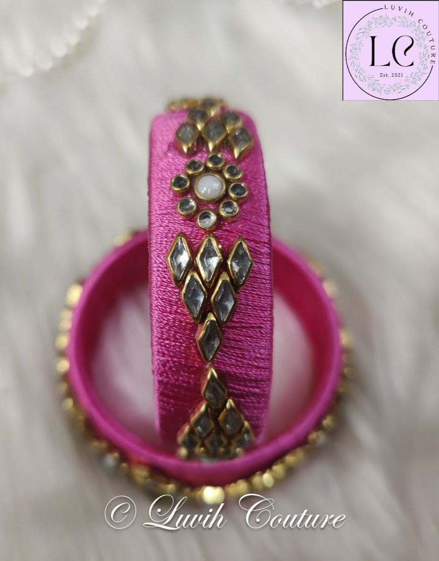 Handmade Silk thread Bangles with Flower and Rhombus Design
