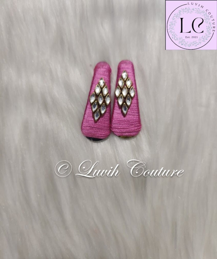 Light Pink Rhombus Silk Thread Hair Clips  for kids, Girls, Teens, Women, Luvih Couture