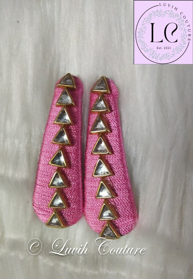 Light Pink Silk Thread Hair Clips Triangle Design for  kids, Luvih Couture