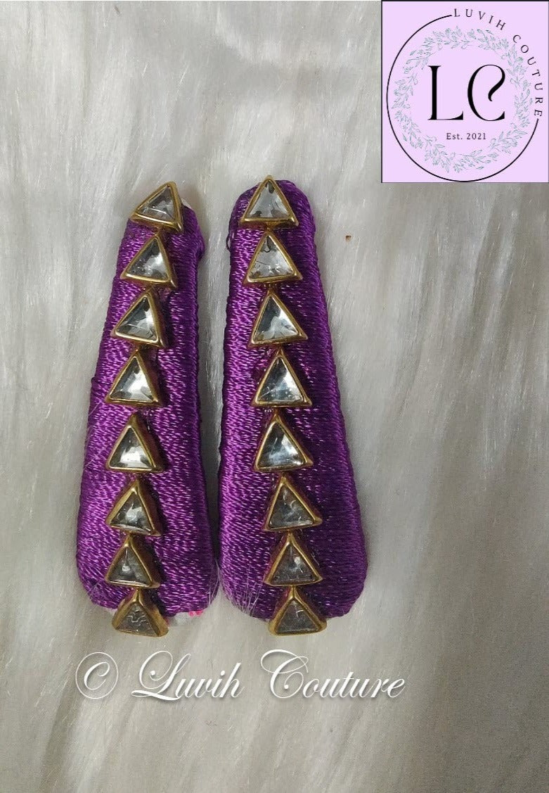 Light Violet Silk Thread Hair Clips Triangle Design for  kids, Luvih Couture