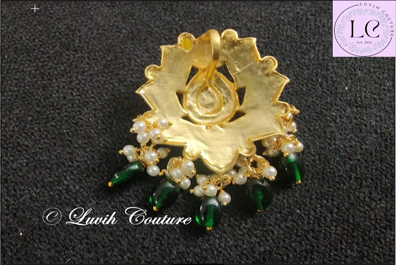 Jadau Kundan Navaratan Lotus Pendant back side, Luvih Couture