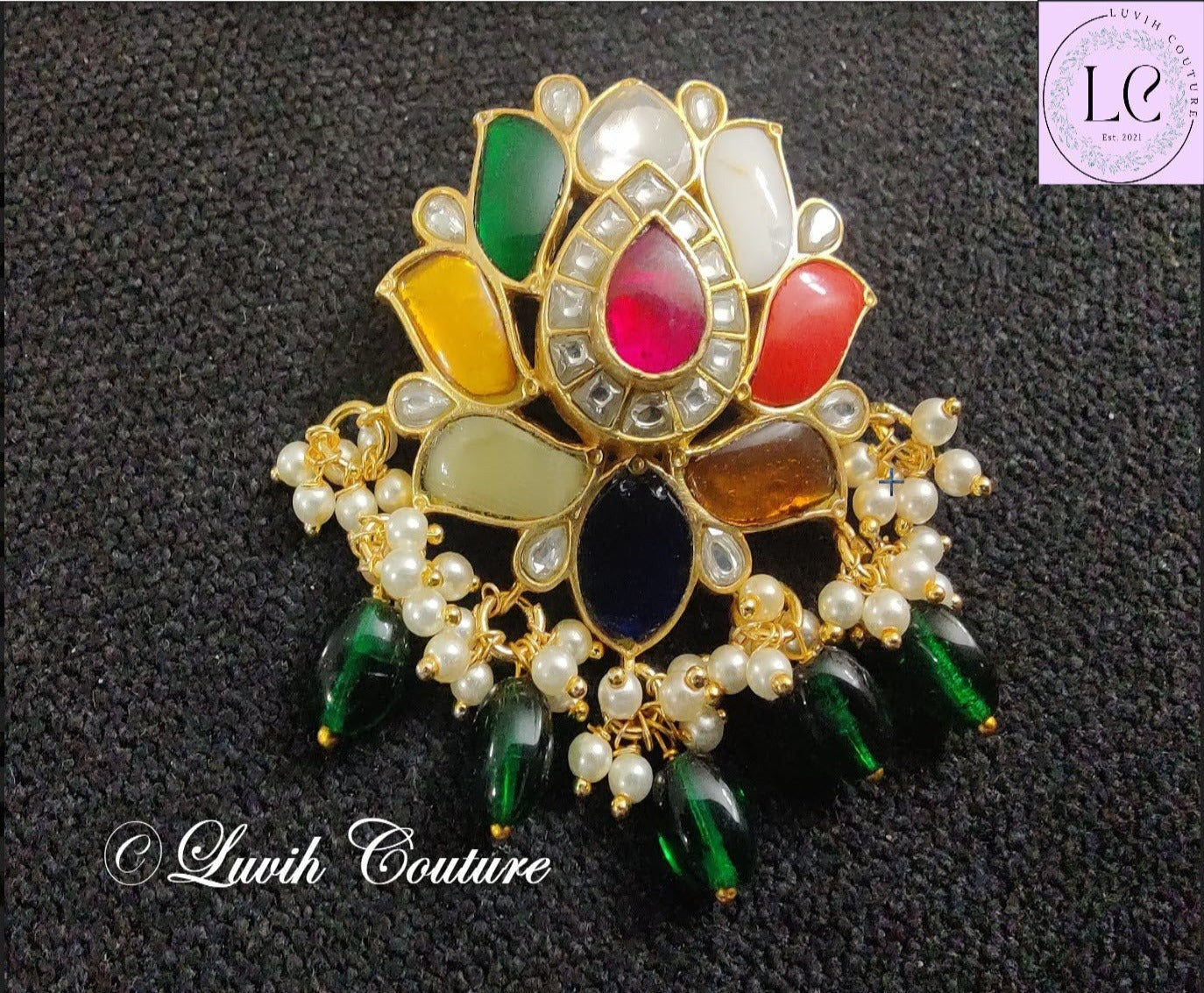 Jadau Kundan Navaratan lotus locket, Luvih Couture