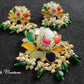 Jadau Kundan Navaratan Lotus pendant  set closeup, Luvih Couture