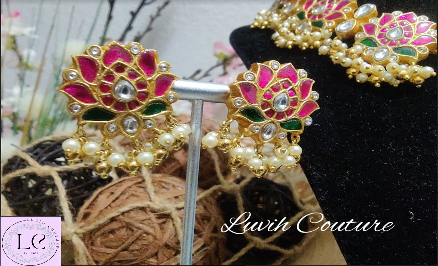 Jadau Kundan Lotus necklace earrings, Luvih Couture