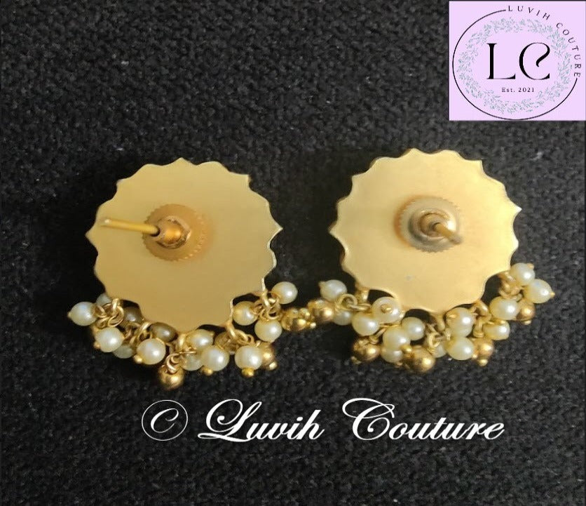 Jadau kundan Lotus necklace earrings back side, Luvih Couture