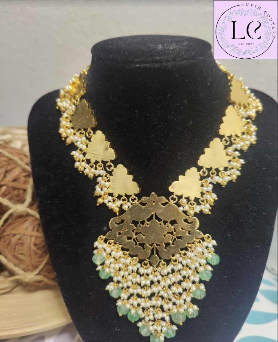 Jadau kundan lotus and peacock flexible necklace back side, Luvih Couture