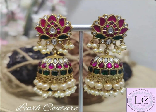 Jadau Kundan Lotus Earrings, Luvih Couture